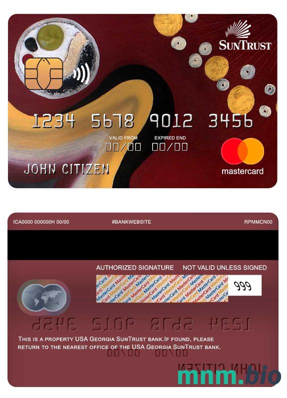 USA Georgia SunTrust bank przykład karty mastercard w formacie PSD